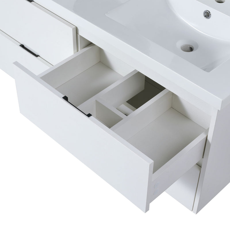 Modern Floating Bathroom Vanity With Dual Resin Sink, Soft Close Drawers