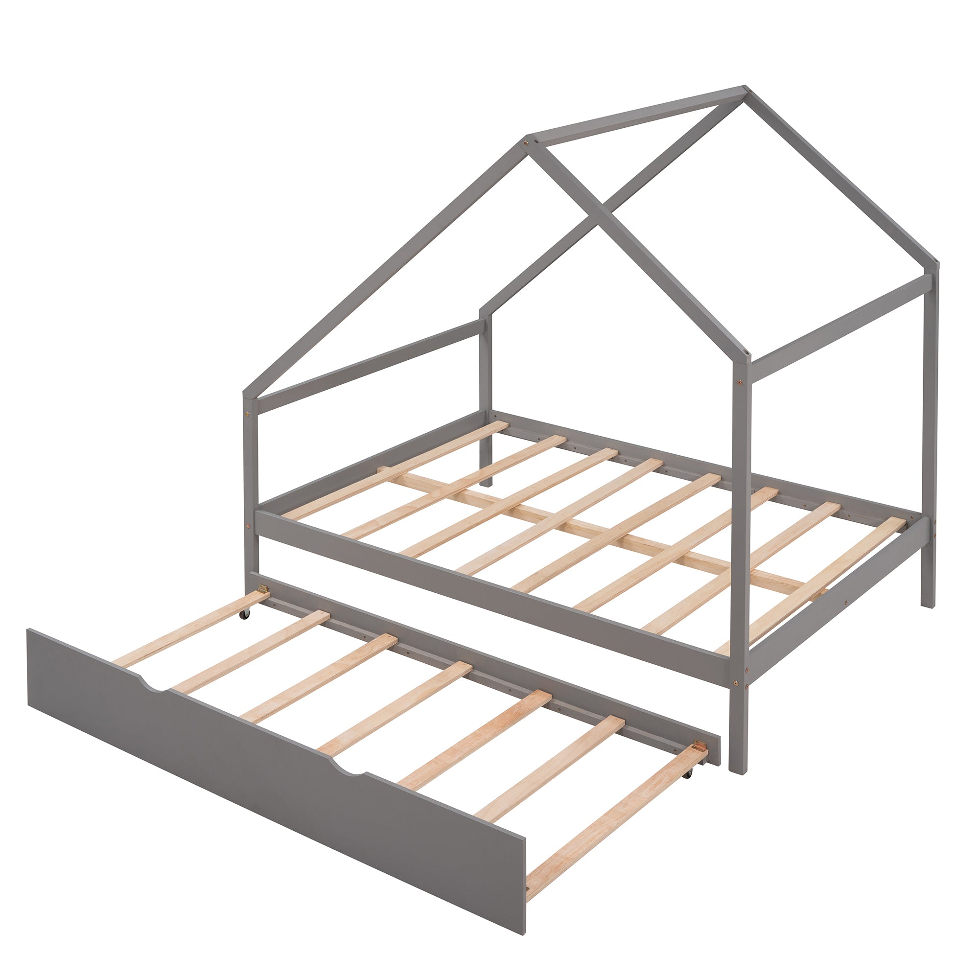 Full Size Wooden House Bed With Twin Size Trundle, GRAY - Atlantic Fine Furniture Melbourne FL