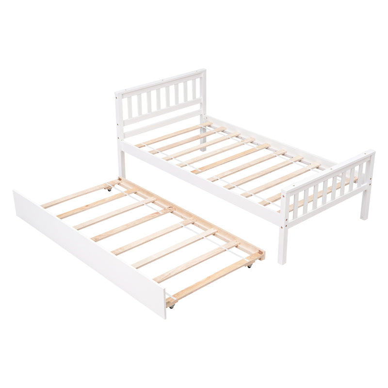 Twin Bed with Trundle, Platform Bed Frame with Headboard and Footboard, for Bedroom Small Living Space,No Box Spring Needed,White(New SKU:W504P148532)