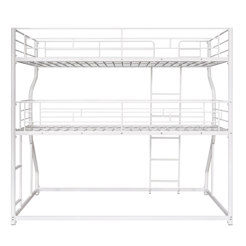 Full Long Over Twin Long Over Queen Size Triple Bunk Bed With Long And Short Ladder - White