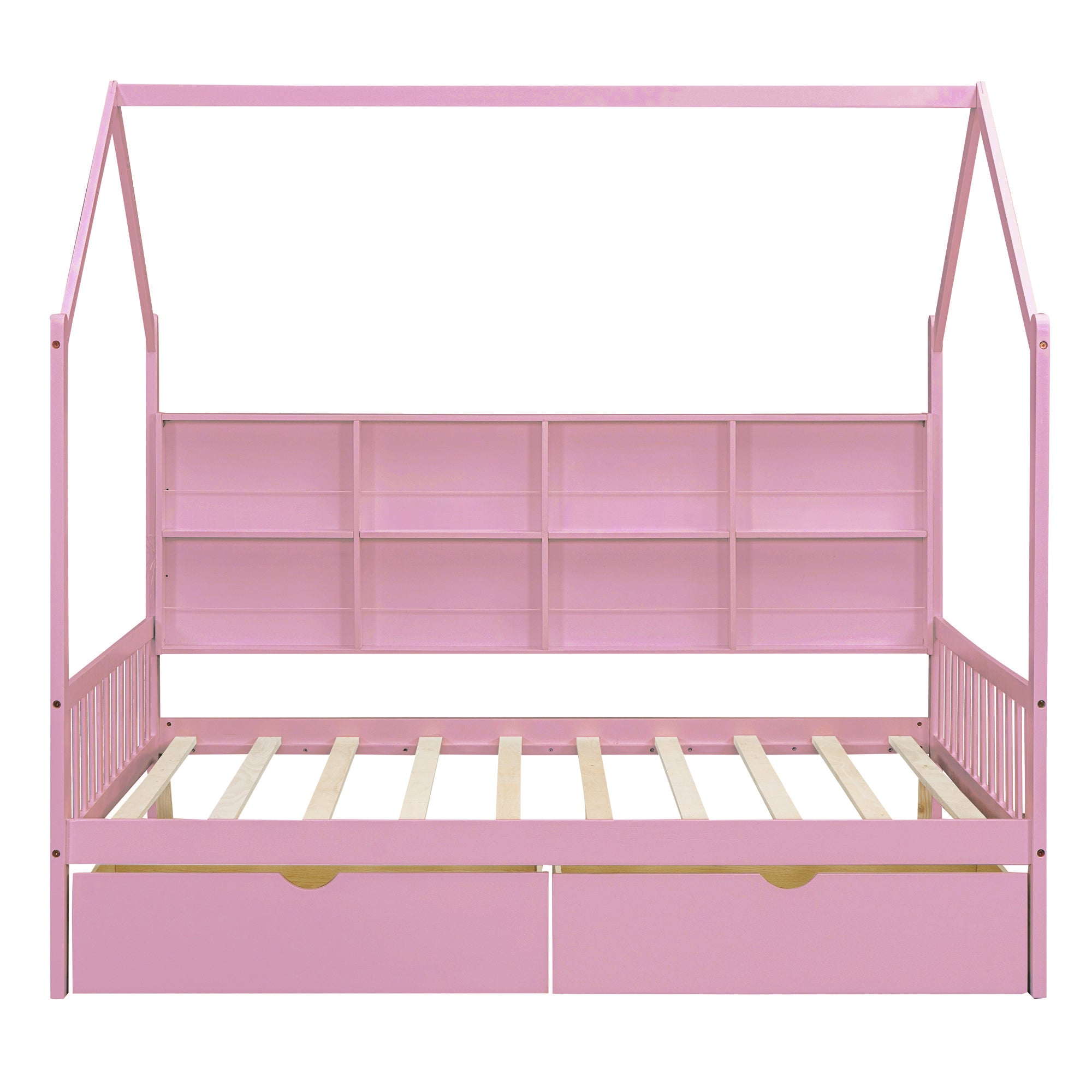 Wooden Full Size House Bed with 2 Drawers,Kids Bed with Storage Shelf, Pink - Atlantic Fine Furniture Melbourne FL