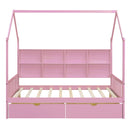 Wooden Full Size House Bed with 2 Drawers,Kids Bed with Storage Shelf, Pink