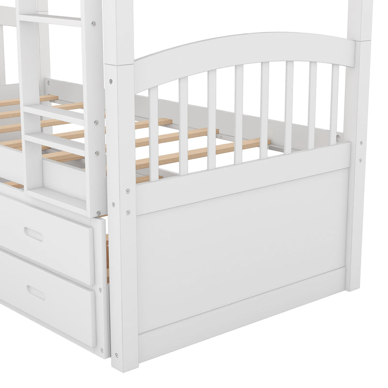 Bunk Bed With Trundle And Drawers, Arched Headboard And Footboard