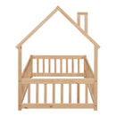 Twin House-Shaped Headboard Floor Bed with Fence
,Natural
