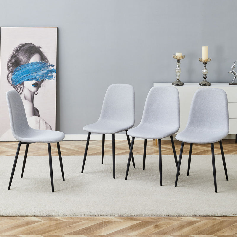 Modern Medieval Style Cushioned Side Chairs Set With Black Metal Legs For Kitchens