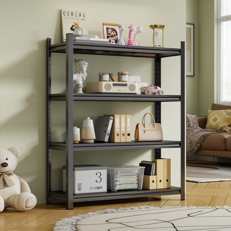 4 Layer Metal Storage Rack, Garage Shelves, Adjustable Height Partition - Black