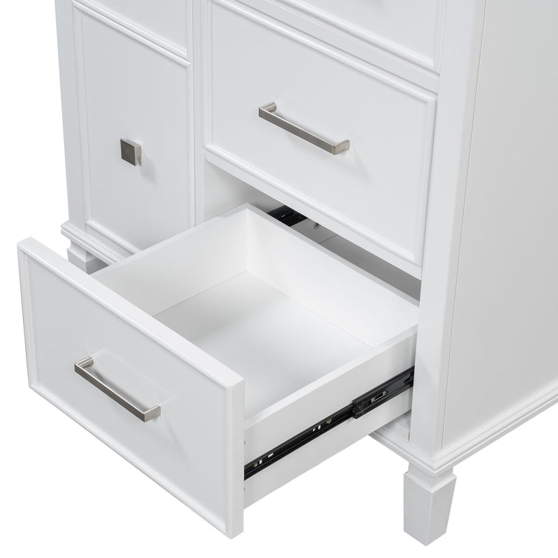 Bathroom Vanity With Ceramic Sink, Flip Out Drawer Design For Plumbing, Soft Close Drawers