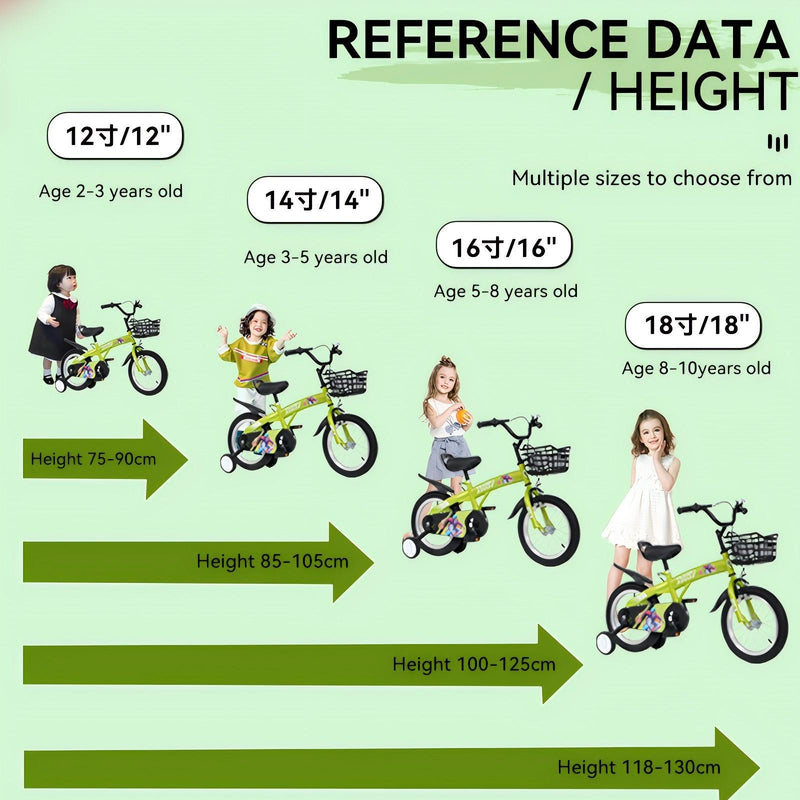 Fkznpj - 16" Sporty Kids Bike With Training Wheels And Stand Adjustable Saddle Suitable For Boys And Girls Aged 4 - 8 Years Tall Height 41 - 46" Available In A Variety Of Colors
