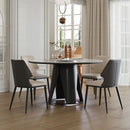 Modern Sintered Stone Dining Table With Round Turntable, Metal Pedestal, And Chairs