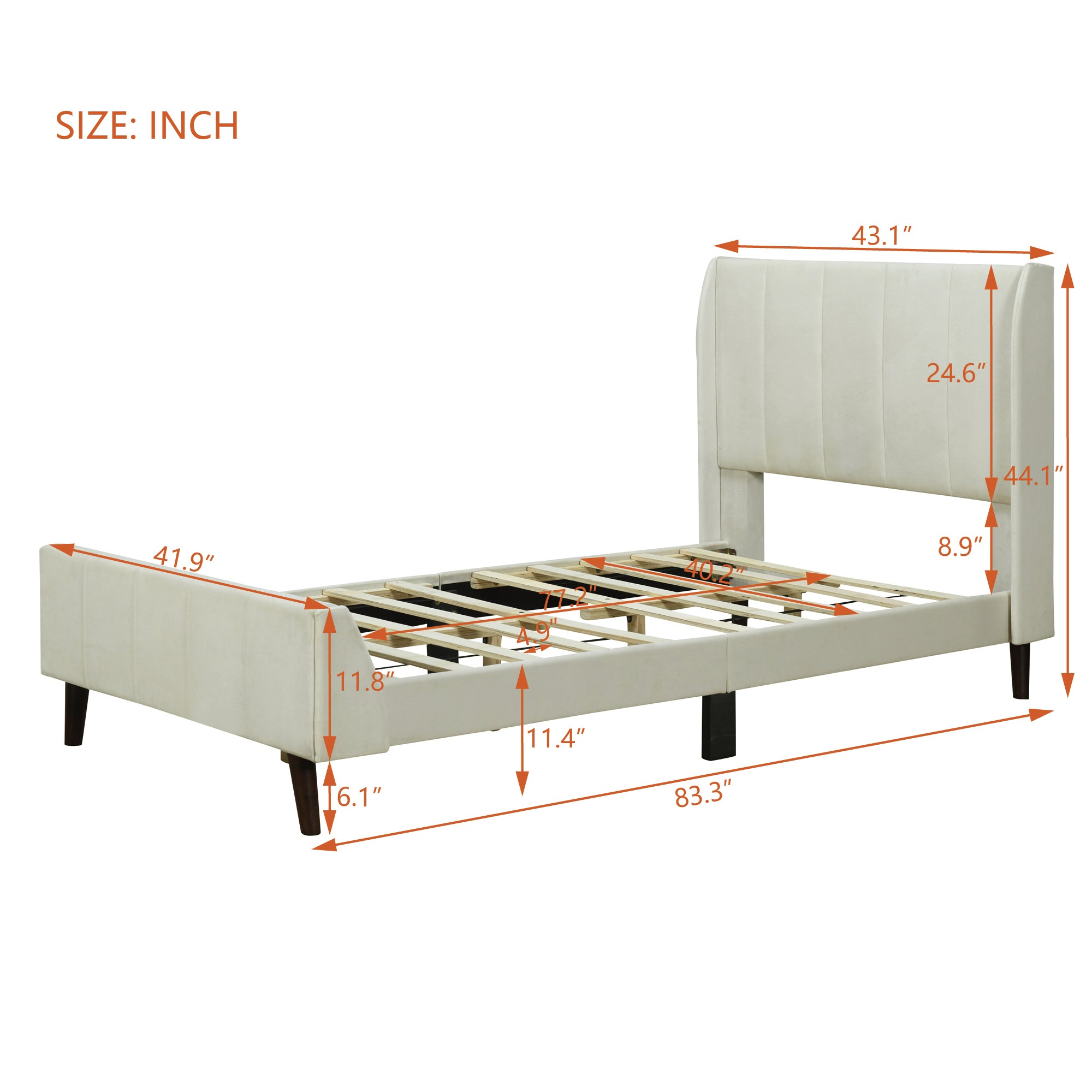 Twin Size Upholstered Platform Bed, Velvet, Beige - Atlantic Fine Furniture Melbourne FL