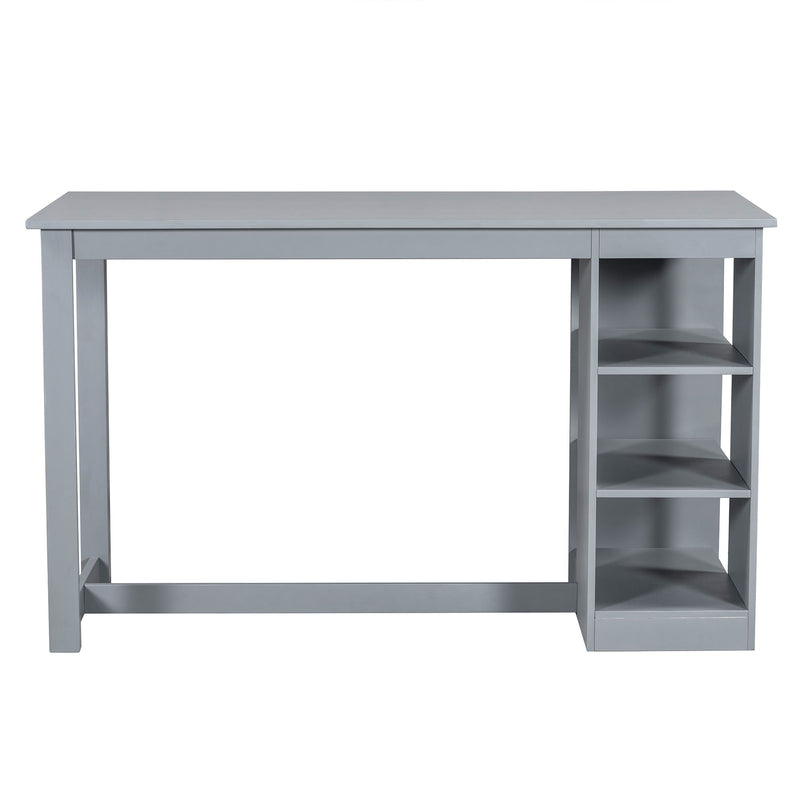 Solid Wood Farmhouse Counter Height Dining Table Set With 3 Tier Storage Shelves