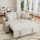 2 Seater Loveseat Sofa With Pull Out Bed, USB Charging, Dual Cup Holders - Beige