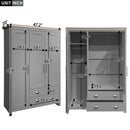 3 Door Storage Wardrobe With Cabinets And 2 Hanging Rods - Gray