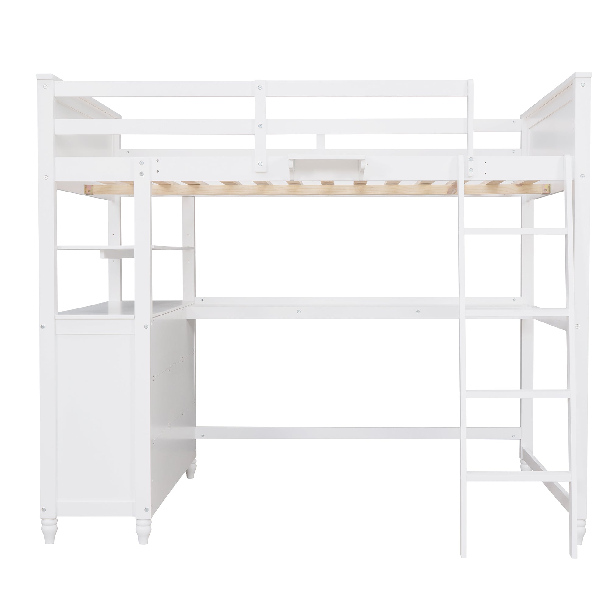 Full size Loft Bed with Drawers and Desk, Wooden Loft Bed with Shelves - White(OLD SKU:LT001529AAK) - Atlantic Fine Furniture Melbourne FL