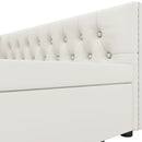 Full Size Daybed, Upholstered Tufted Sofa Bed with Trundle, Daybed with Button & Copper Nail on Square Arms, Full Daybed with Twin Trundle, White