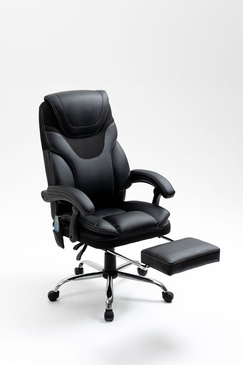 Massage Reclining Office Chair With Footrest, High Back Computer Chair Home Desk Ergonomic Executive Office Chair With Armrests, Adjustable Height - Black