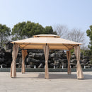 Outdoor Patio Gazebo Tent With Ventilated Double Roof And Sidewall