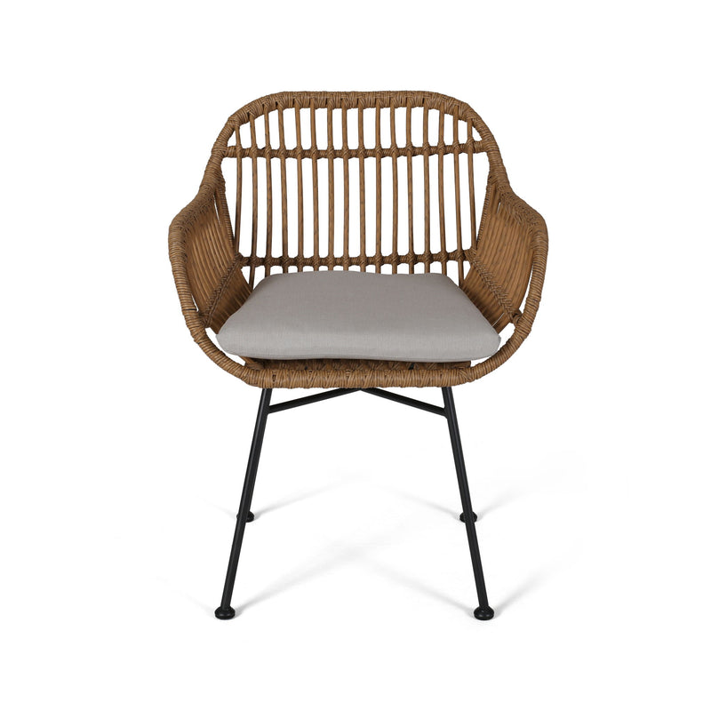 Outdoor Rattan Accent Chair With Metal Legs