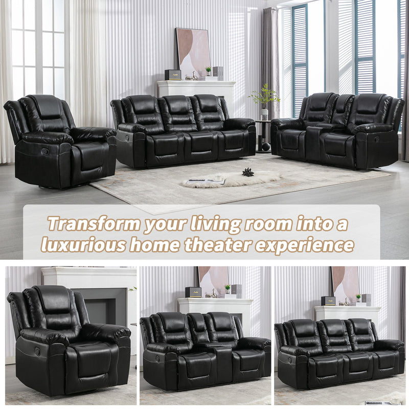 3 Seater Home Theater Recliner Manual Recliner Chair With Two Built-In Cup Holders For Living Room