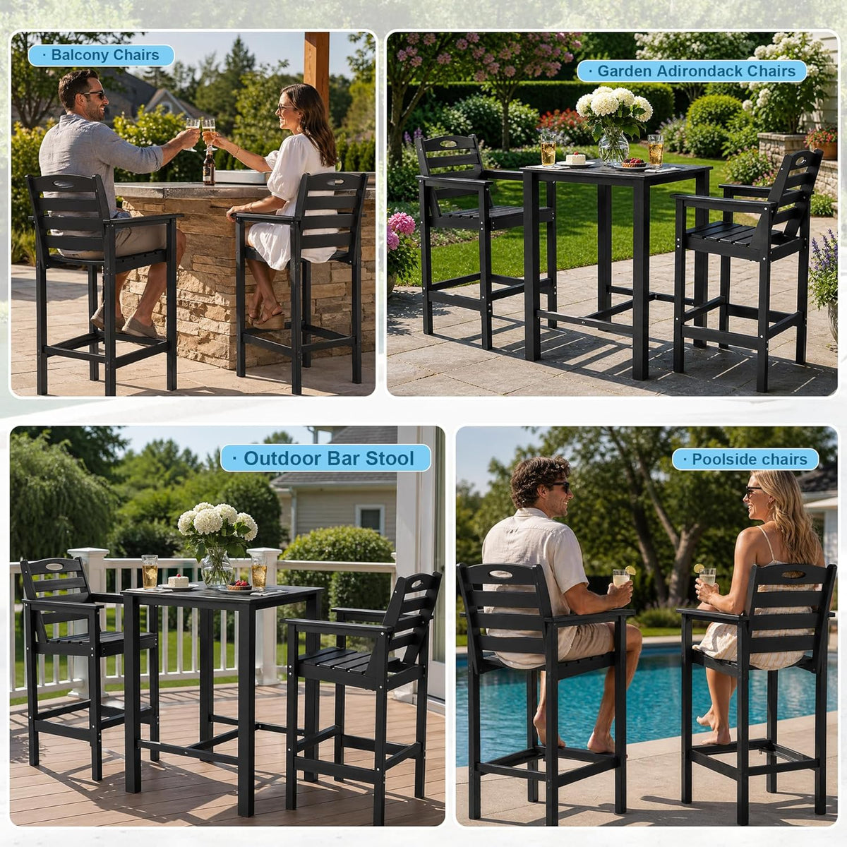 Crefise Tall Adirondack Bar Chairs, Set of 2 - Grey