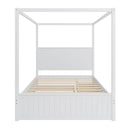 Canopy Platform Bed With Trundle And 3 Storage Drawers, 4 Post Solid Bed Frame With Headboard