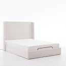 Caron - Queen Size Upholstered Wingback Bed With Adjustable Base Bundle Set - Ivory