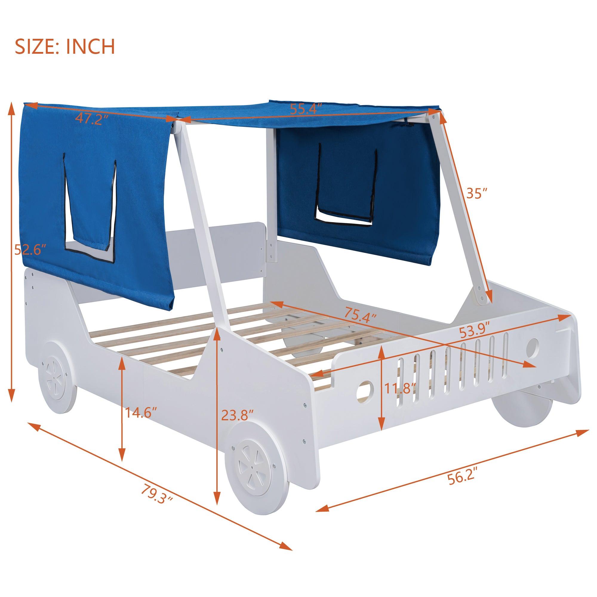 Full Size Car Shaped Bed with Tents,White - Atlantic Fine Furniture Melbourne FL