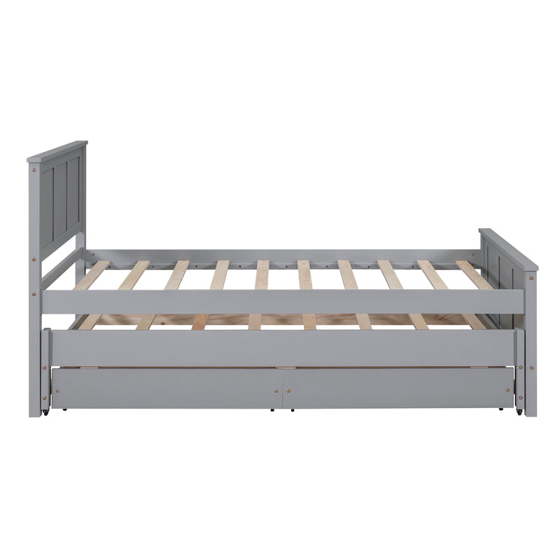 Twin Size Platform Bed with Trundle and Drawers, Gray