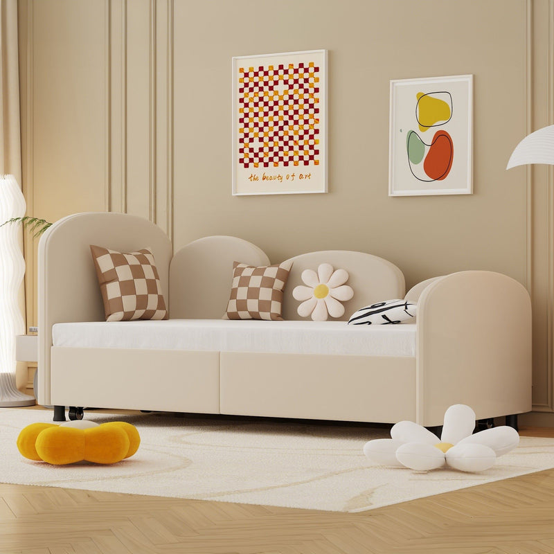 Modern Velvet Upholstered Daybed With Additional Bed Frame