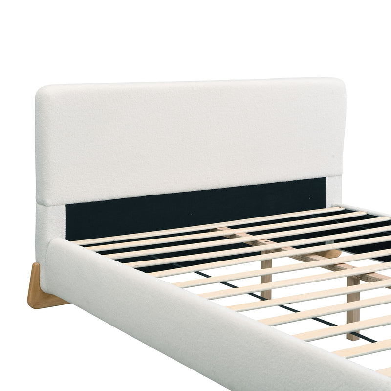 Elegant Boucle Upholstered Bed With Solid Wood Feet