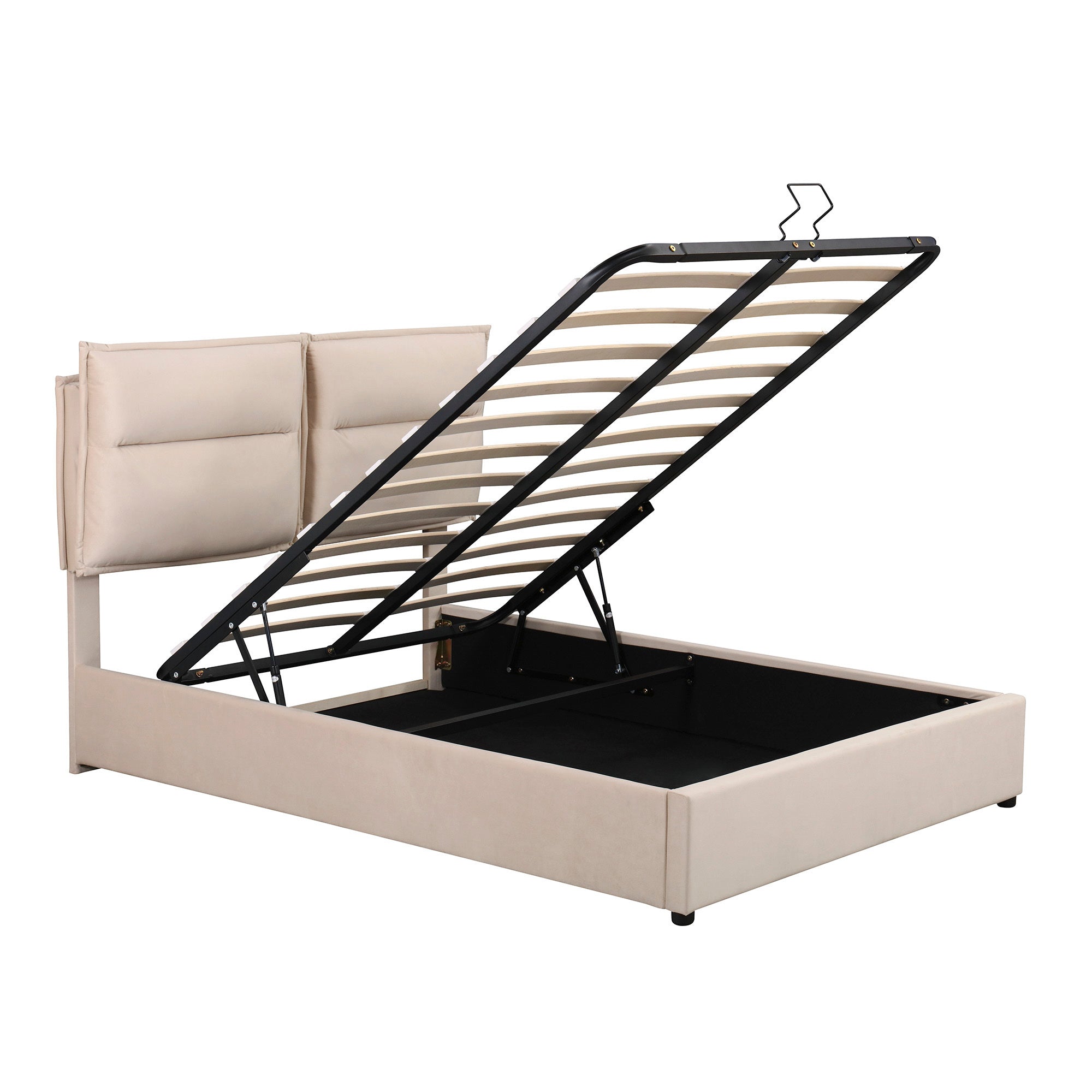 Upholstered Platform bed with a Hydraulic Storage System, Full size, Beige - Atlantic Fine Furniture Melbourne FL