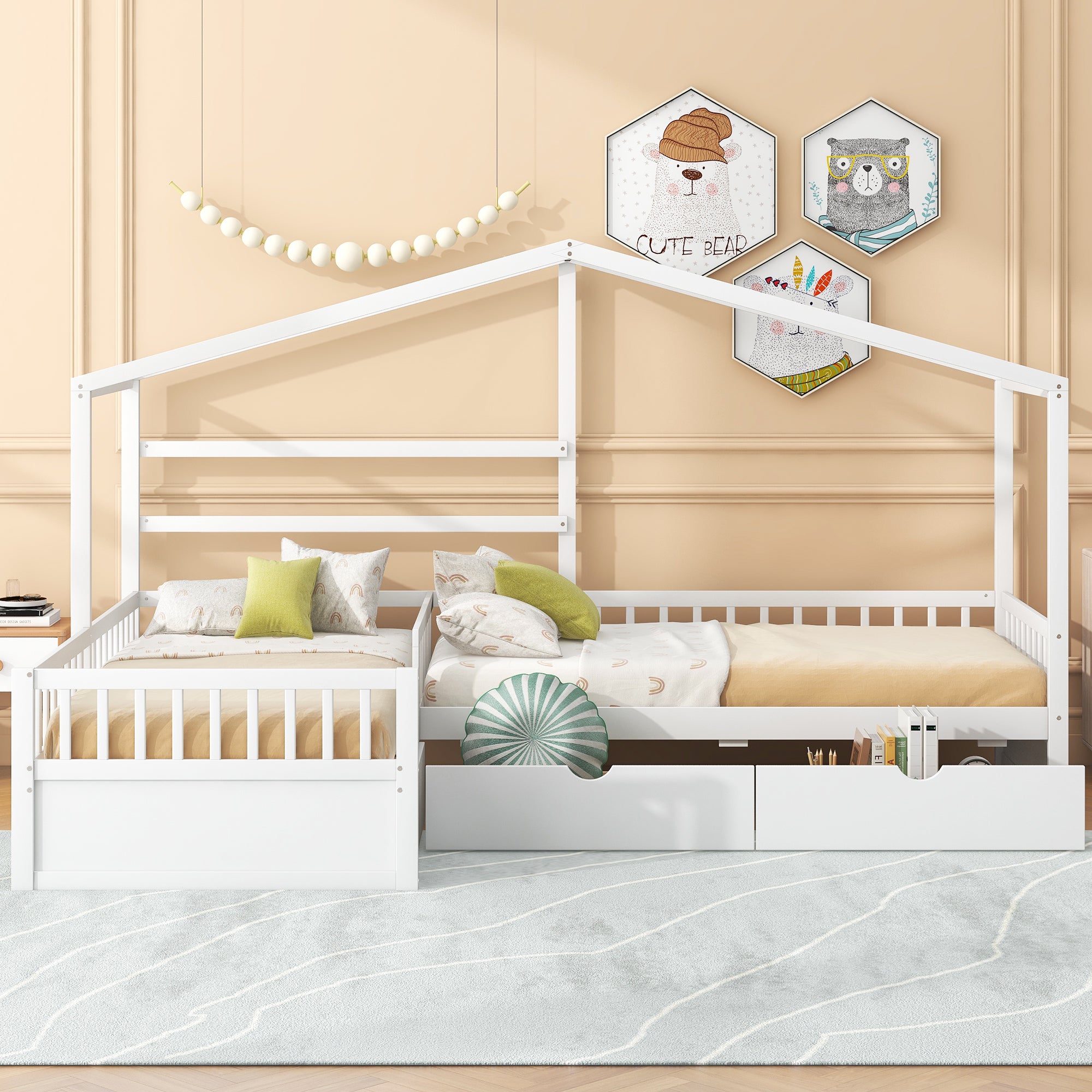 Twin Size House Platform Bed with Three Storage Drawers,White - Atlantic Fine Furniture Melbourne FL