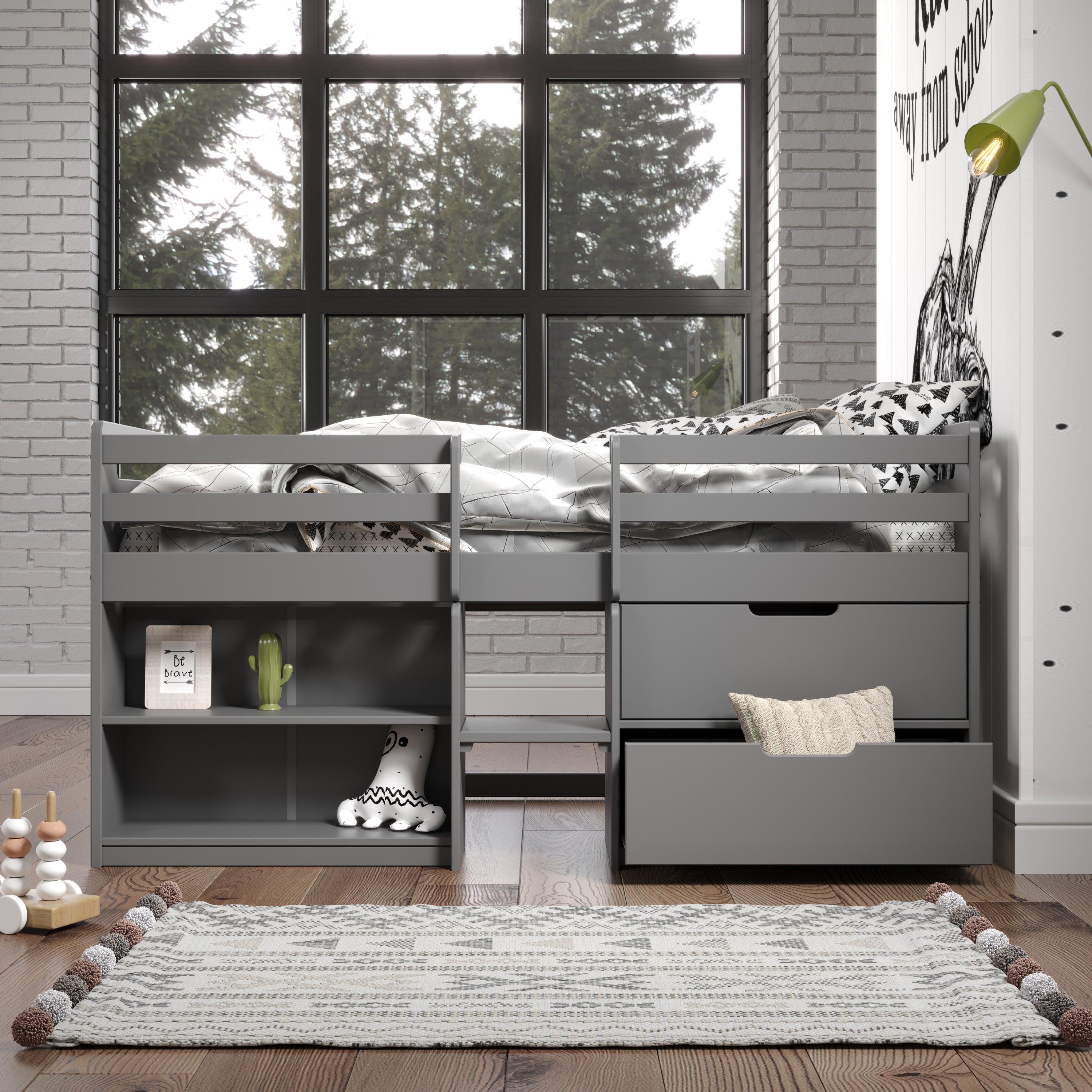 ACME Fabiana Twin Loft Bed w/Storage, Gray Finish BD01375 - Atlantic Fine Furniture Melbourne FL