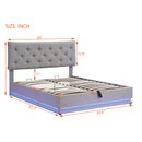 Queen Size Upholstered Bed with Hydraulic Storage System and LED Light, Modern Platform Bed with Button-tufted Design Headboard, Gray