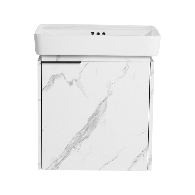 Wall Mounted Bathroom Vanity With Ceramic Sink And Storage Cabinet