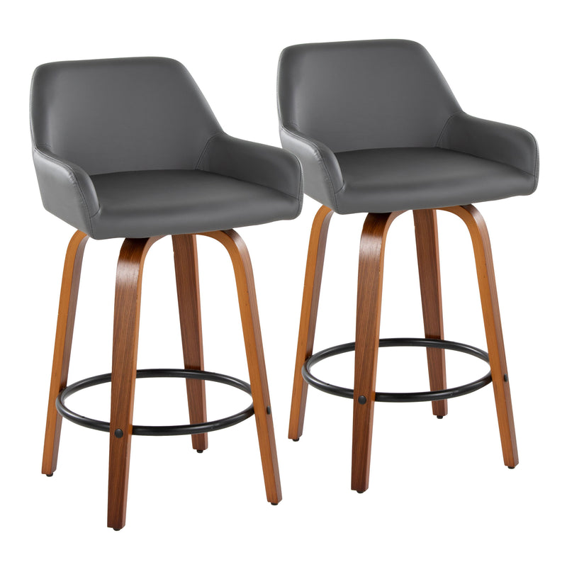 Daniella - Contemporary Fixed Height Counter Stool With Swivel With Round Footrest (Set of 2)