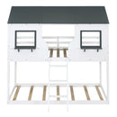 Twin Over Twin Bunk Bed With Roof, Window, Guardrail, Ladder