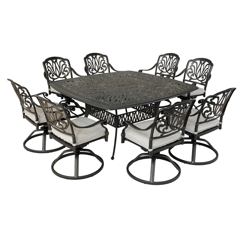 Square 8 Person 64" Long Aluminum Dining Set With Cushions