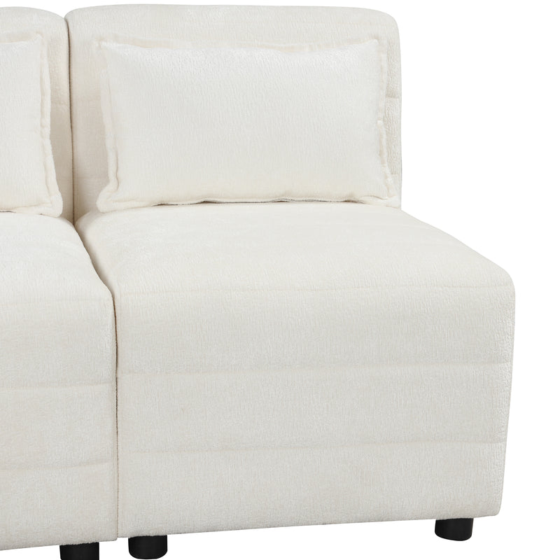 Free-Combined Sectional Sofa 5-seater Modular Couches with Storage Ottoman, 5 Pillows for Living Room, Bedroom, Office, Cream