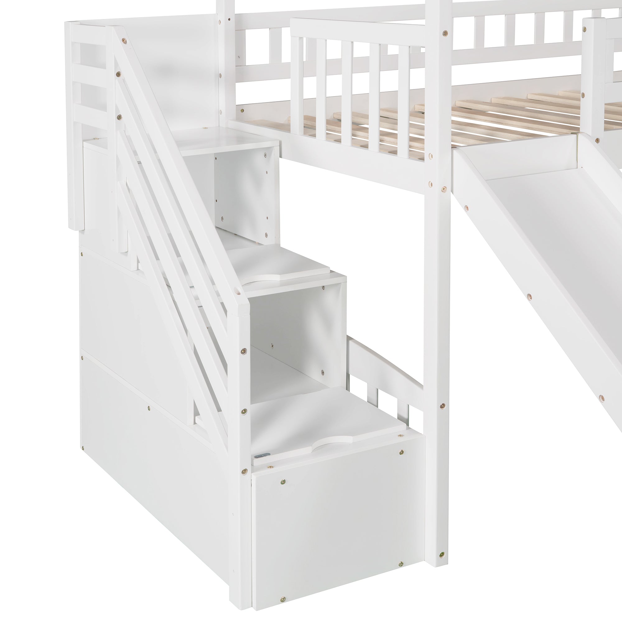 Twin Loft Bed with Two Drawers and Slide, House Bed with Slide, White (Old SKU: LP000130AAK) - Atlantic Fine Furniture Melbourne FL