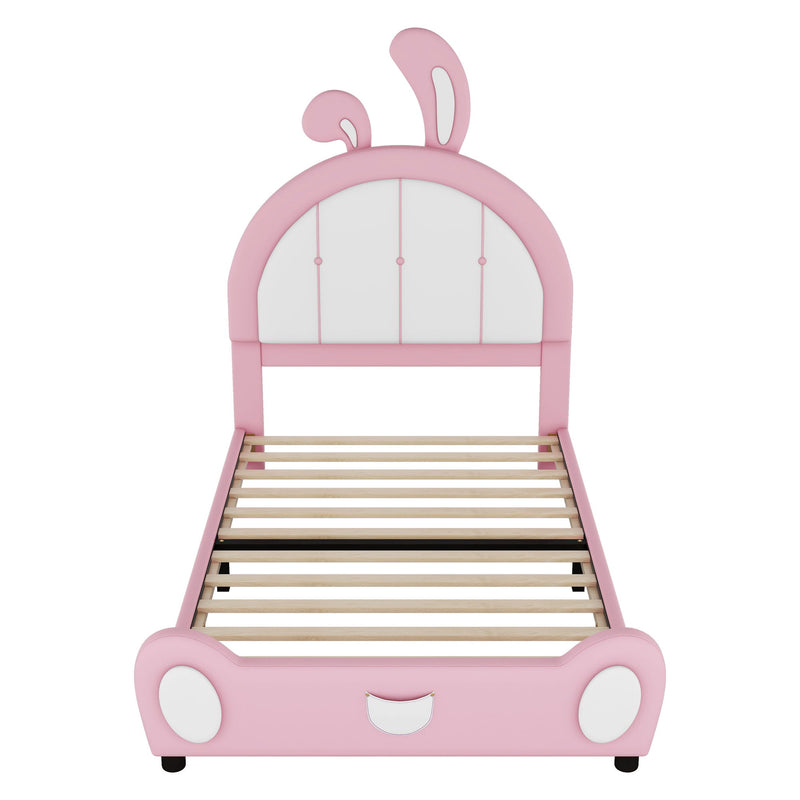 Upholstered Platform Bed With Rabbit Shaped Headboard