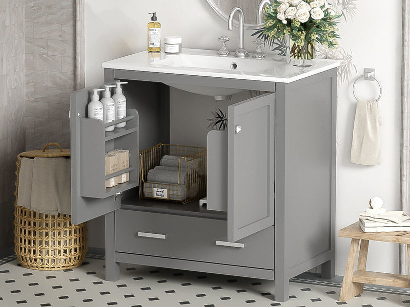 Bathroom Vanity With Single Sink, Combo Cabinet Undermount Sink, Bathroom Storage Cabinet With Two Doors And A Drawer, Soft Closing, Multifunctional Storage, Solid Wood Frame