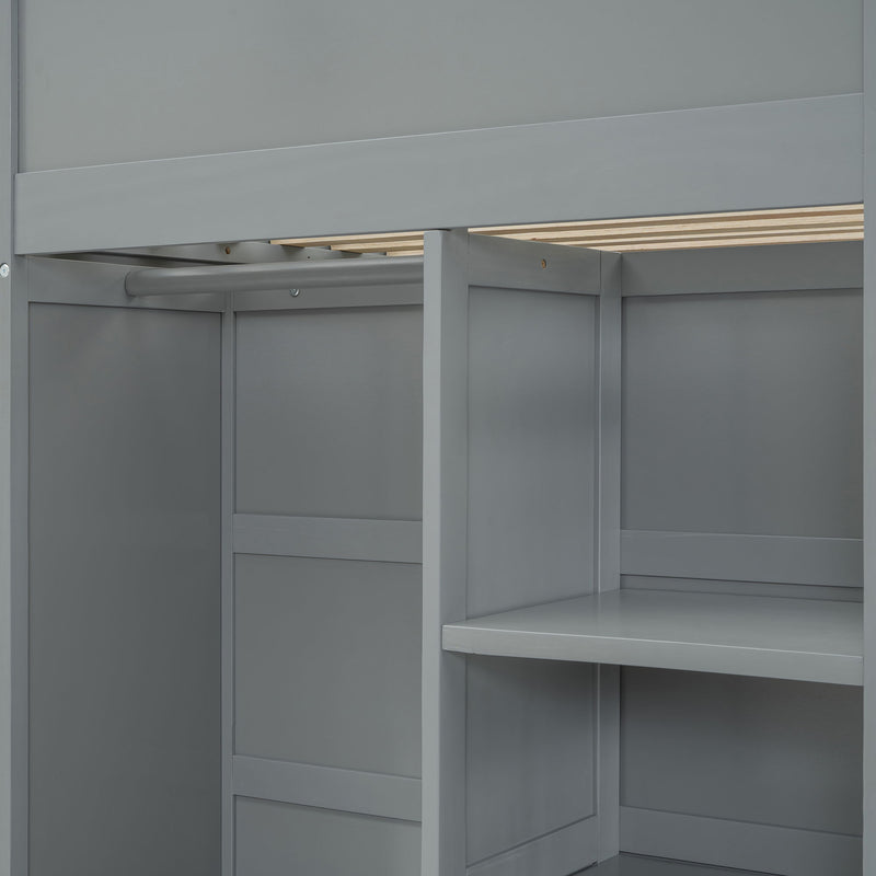 Loft Bed With Desk, Wardrobes, 4 Drawers And 4 Shelves