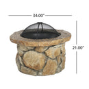 Outdoor 34" Lightweight Concrete Wood Burning Fire Pit - Stone Gray
