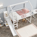 House Loft Bed With Slide, Storage Shelves And Light, Climbing Ramp