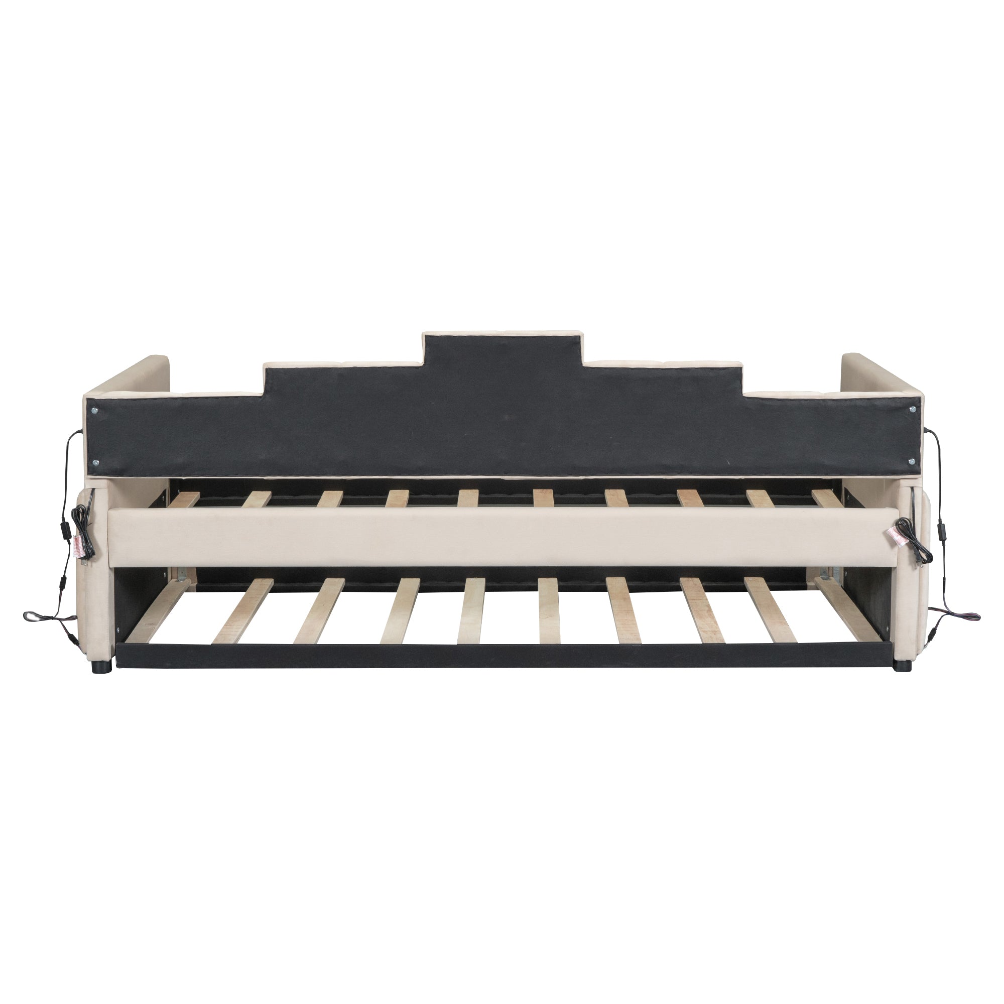 Twin Size Upholstered Daybed with Light and USB Port, Beige - Atlantic Fine Furniture Melbourne FL