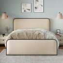 Modern Bed With Curved Upholstered Headboard And Footboard, Heavy Duty Metal Slats