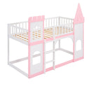Twin Over Twin Castle Bunk Bed With Ladder - Pink
