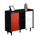 Modern Sideboard Buffet Cabinet With Red Doors And Unique Panel Styling