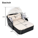 Outdoor Sunbed With Adjustable Canopy, Double Lounge, Daybed - Black / Beige